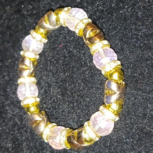 Vintage gold tone & pink crystal bracelet (handmade) - Picture 2 of 2
